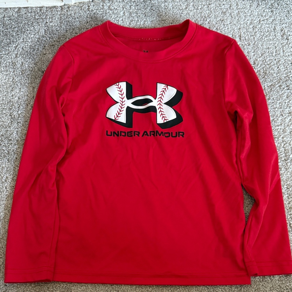 Under Armour Kids Red Long Sleeve Tee with Baseball Logo